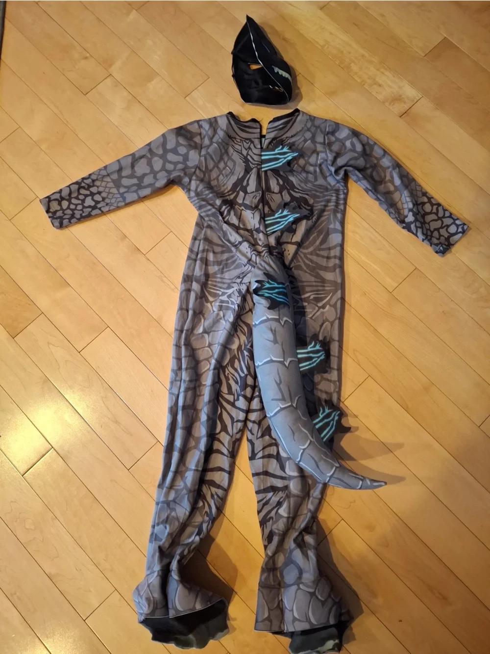 Godzilla Kids Costume Gray Monster Jumpsuit Mask Tail Halloween Youth Large